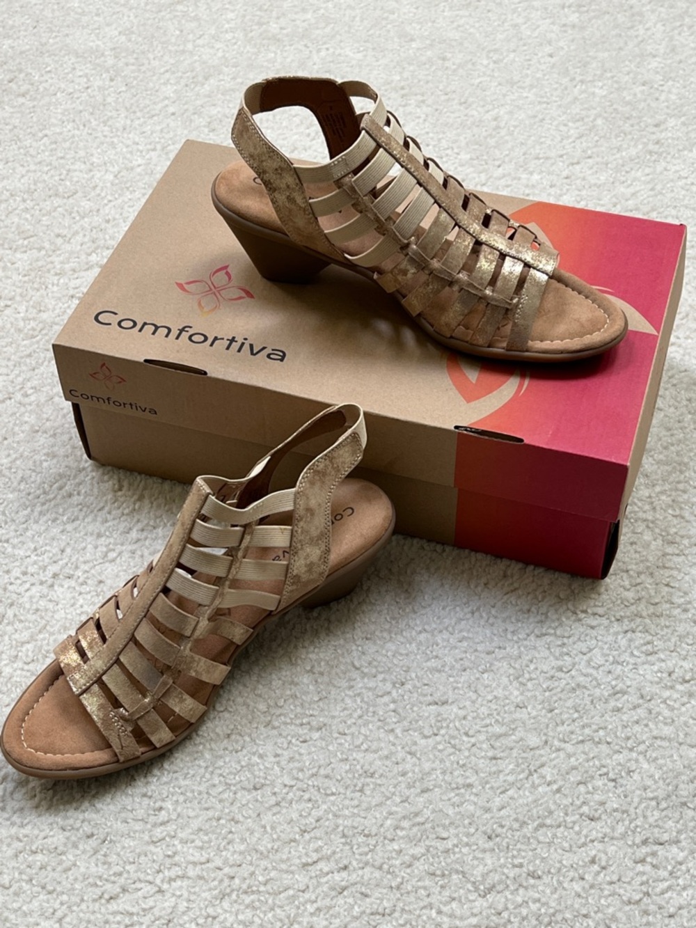 Comfortiva Leather Metallic Strappy Slingback Heel - 9M